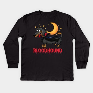 Funny Dachshund Vampire Bloodhound Halloween Kids Long Sleeve T-Shirt